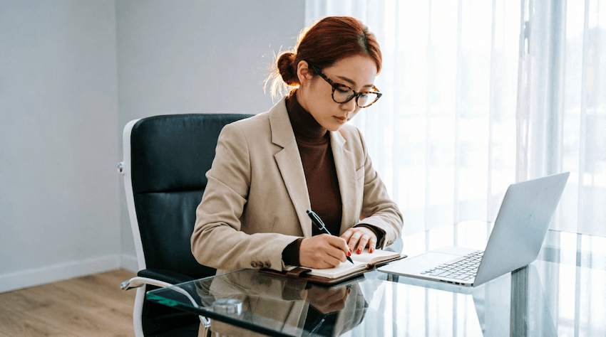 Investor reviewing her portfolio